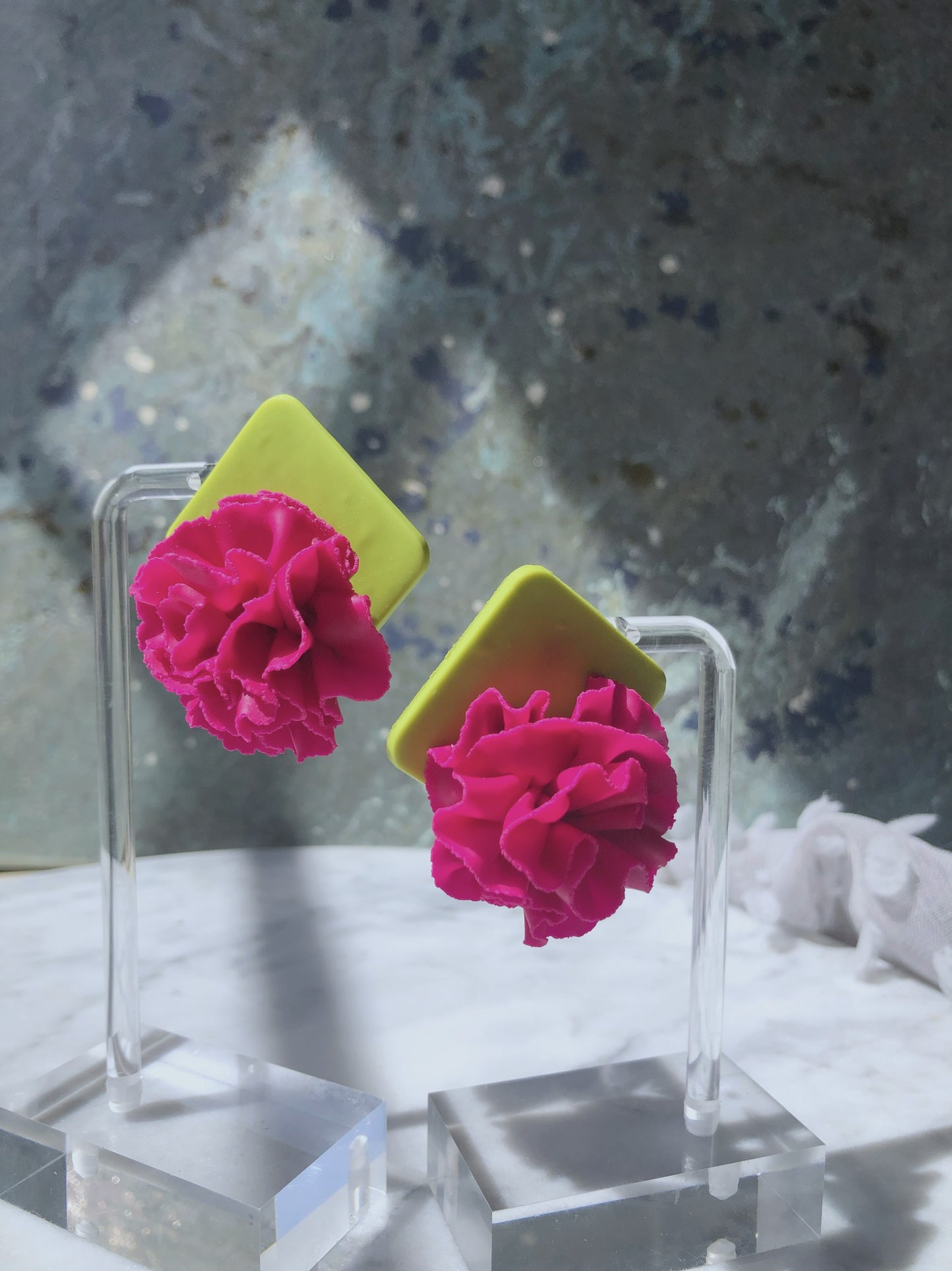 Fiesta Flair Moss Rose- Square Diamond Shape Stud Post Back