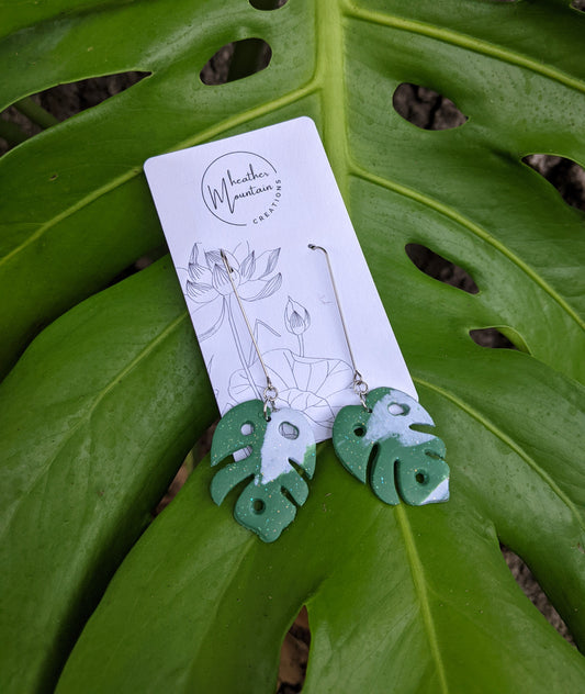 Monstera Albo drop earring