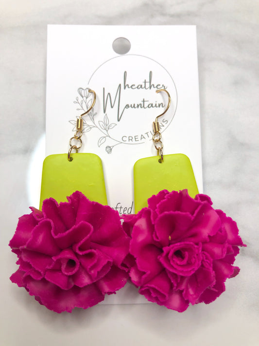 Fiesta Flair Moss Rose- Trapezoid Shape Back- French Earring Hooks