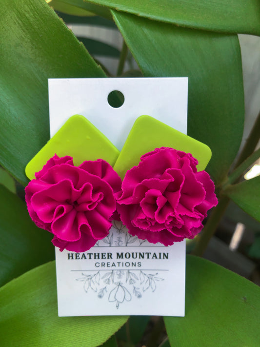 Fiesta Flair Moss Rose- Square Diamond Shape Stud Post Back