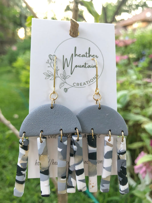 Boho Vintage-Grey half circle- Monochrome bar dangles