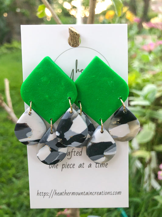 Boho Vinatge-Green and monochrome drop dangle