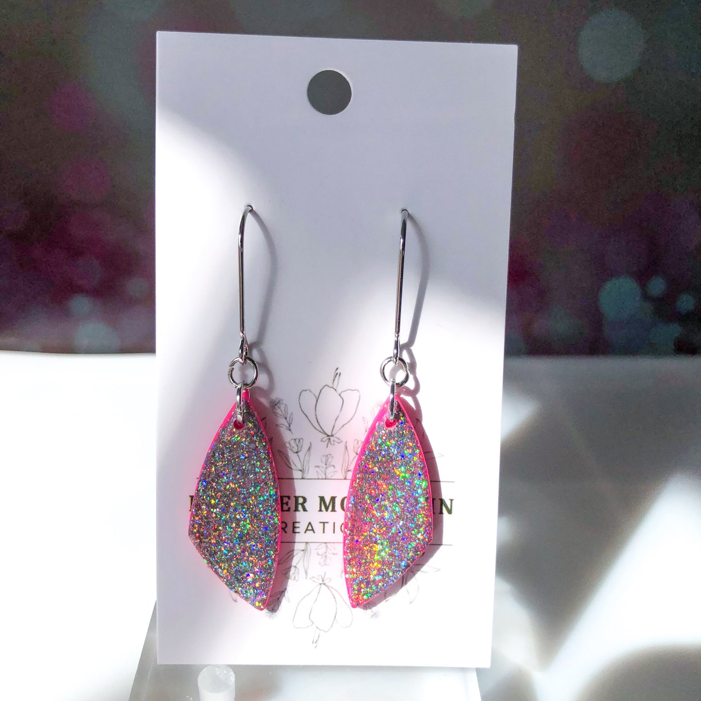 Pretty in Pink- Bubblegum pink with holographic glitter resin glazed dangle