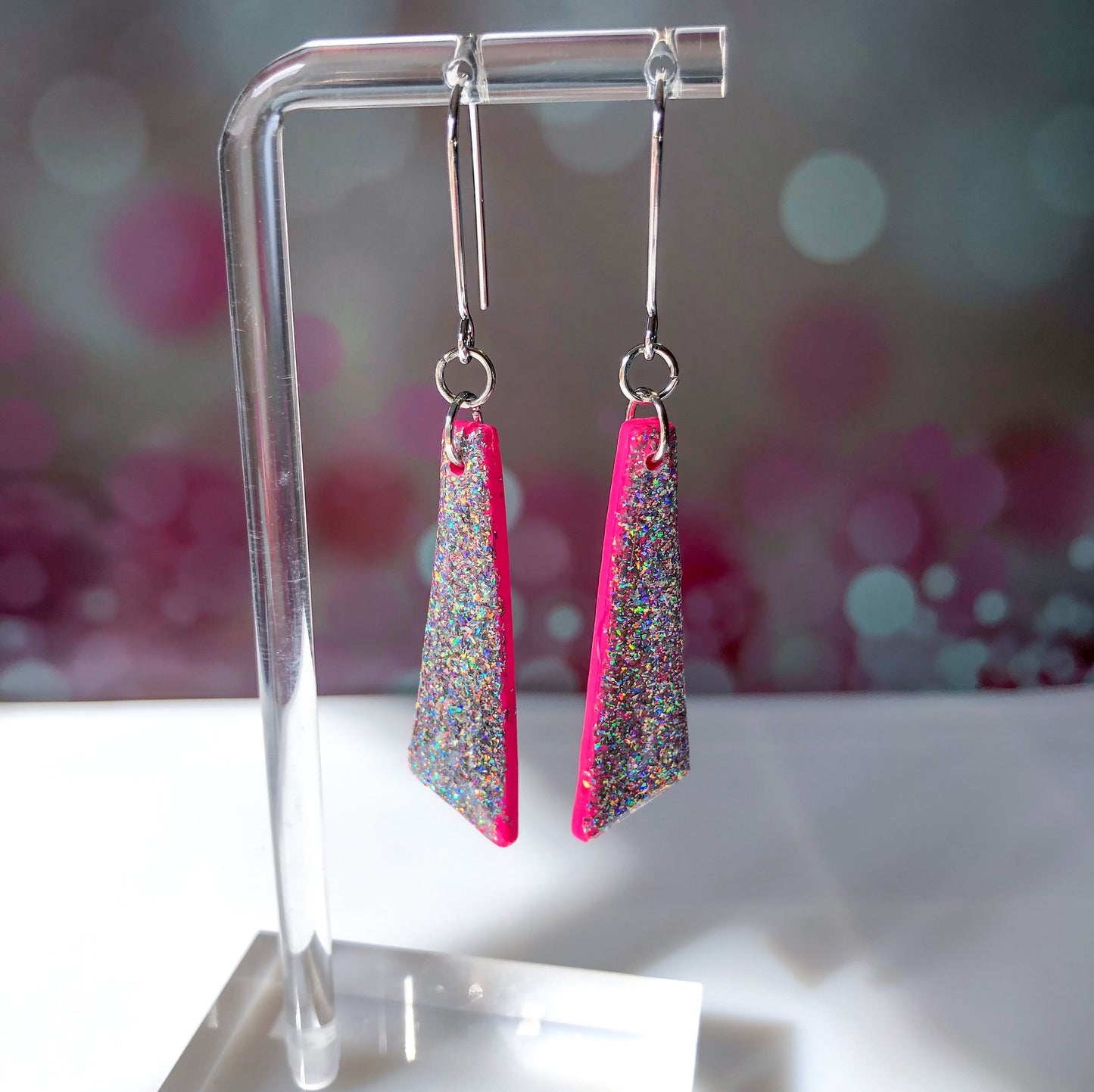 Pretty in Pink- Bubblegum pink with holographic glitter resin glazed ribbon dangle