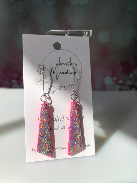 Pretty in Pink- Bubblegum pink with holographic glitter resin glazed ribbon dangle