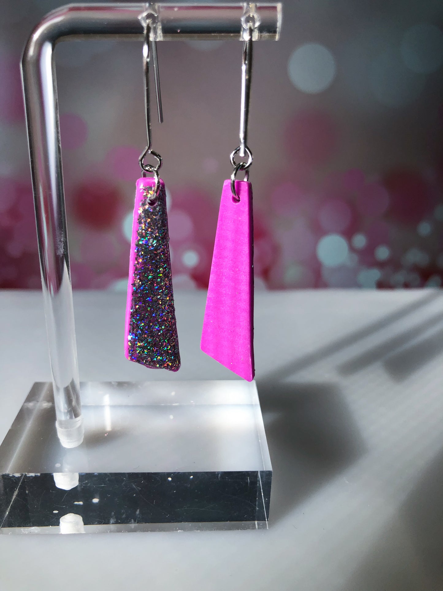 Pretty in Pink- Neon purple with holographic glitter resin glazed ribbon dangle