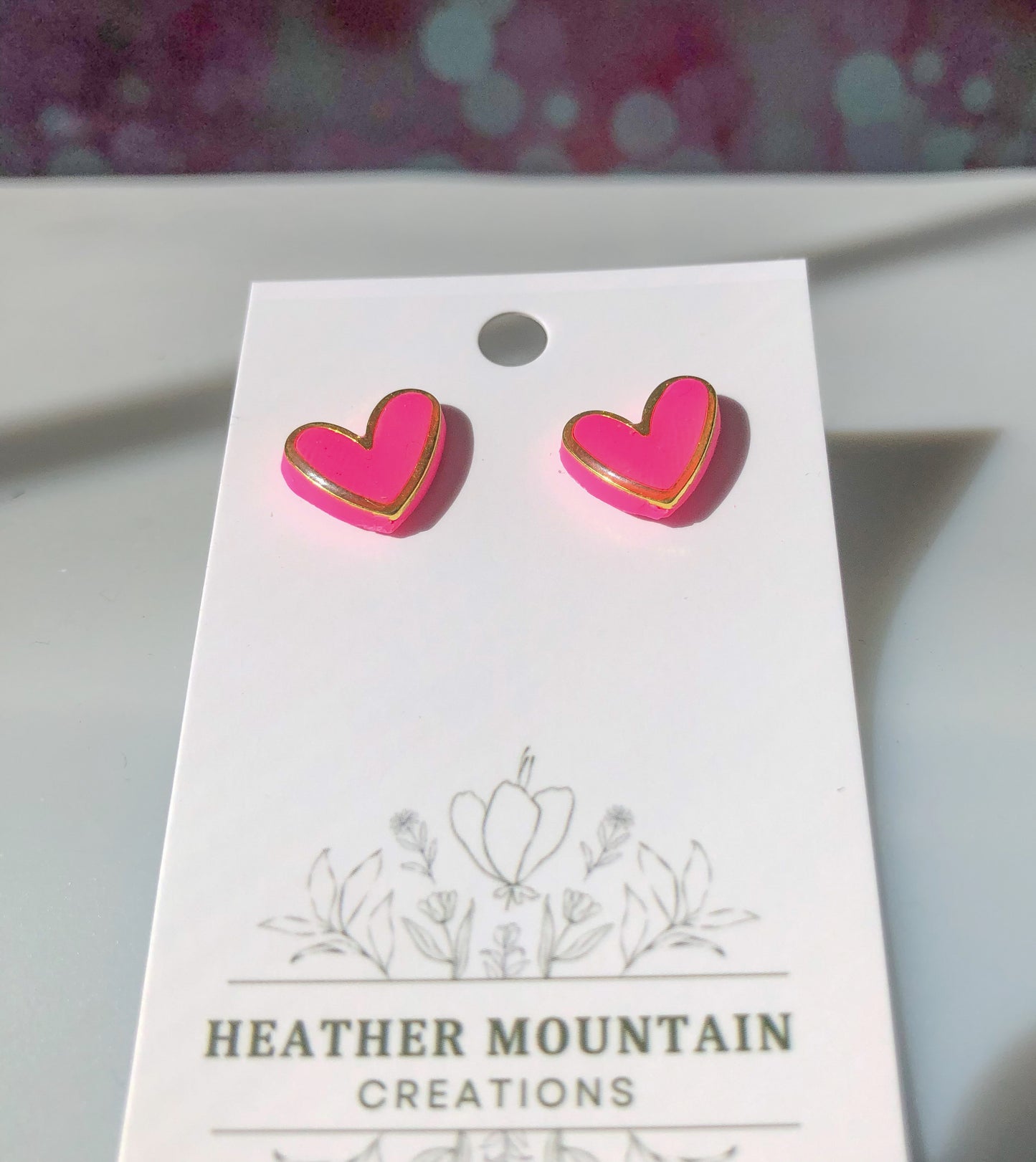 Pretty in Pink- Bubblegum pink resin glazed stud heart