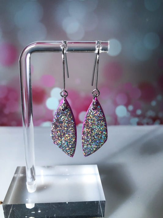 Pretty in Pink- Neon purple with holographic glitter resin glazed dangle